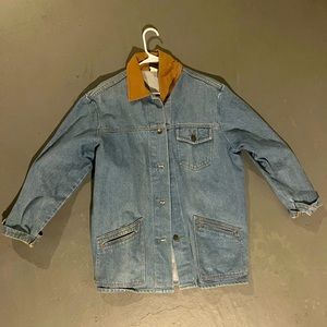 Light blue denim oversized button up with brown collar